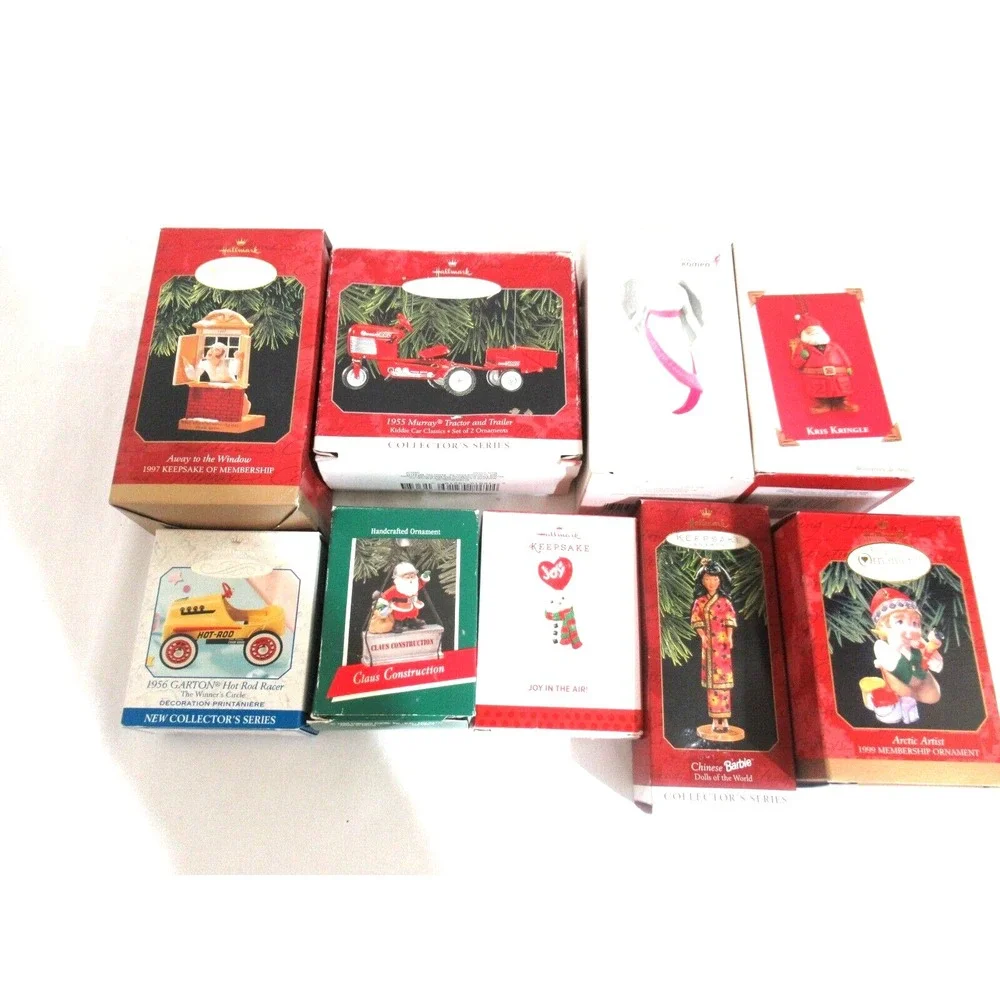 9 HALLMARK Keepsake Ornaments Hot Rod Chinese Barbie 1955 Murray Tractor Angel..